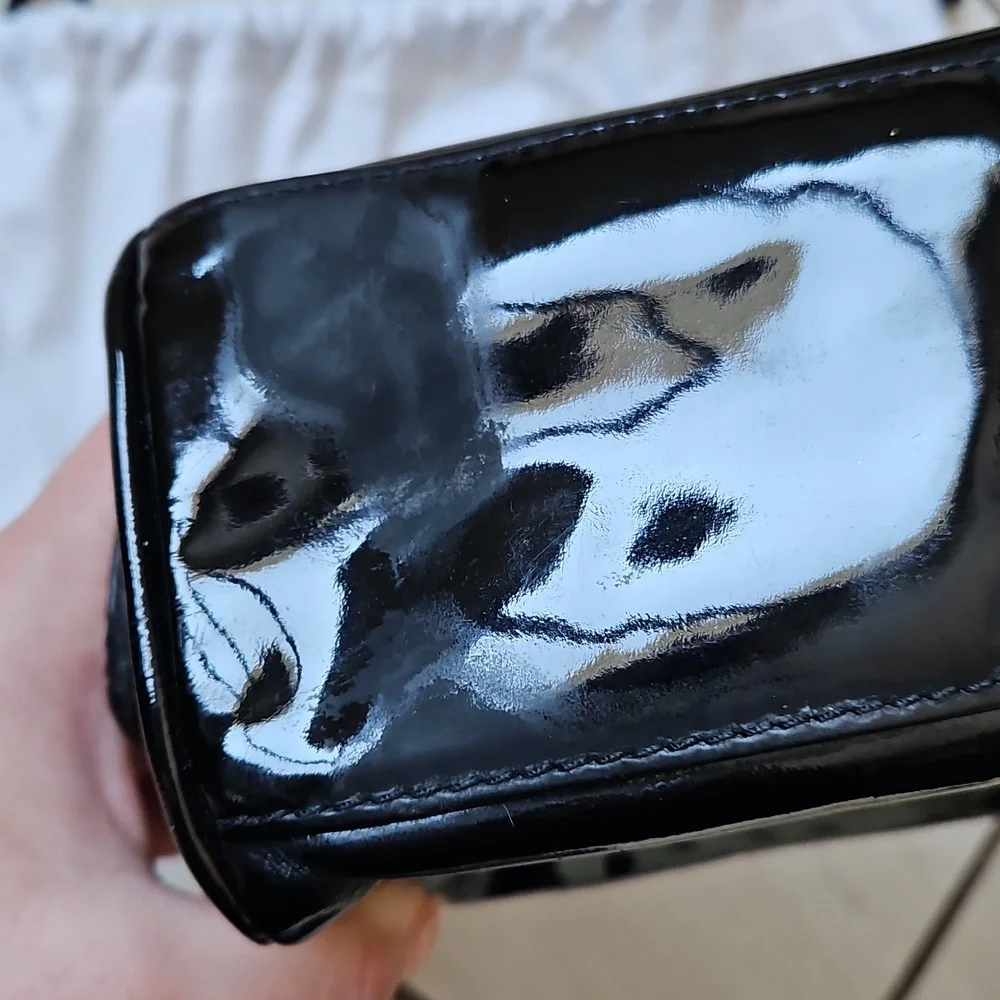 CHANEL Black Patent Leather Cosmetic Bag